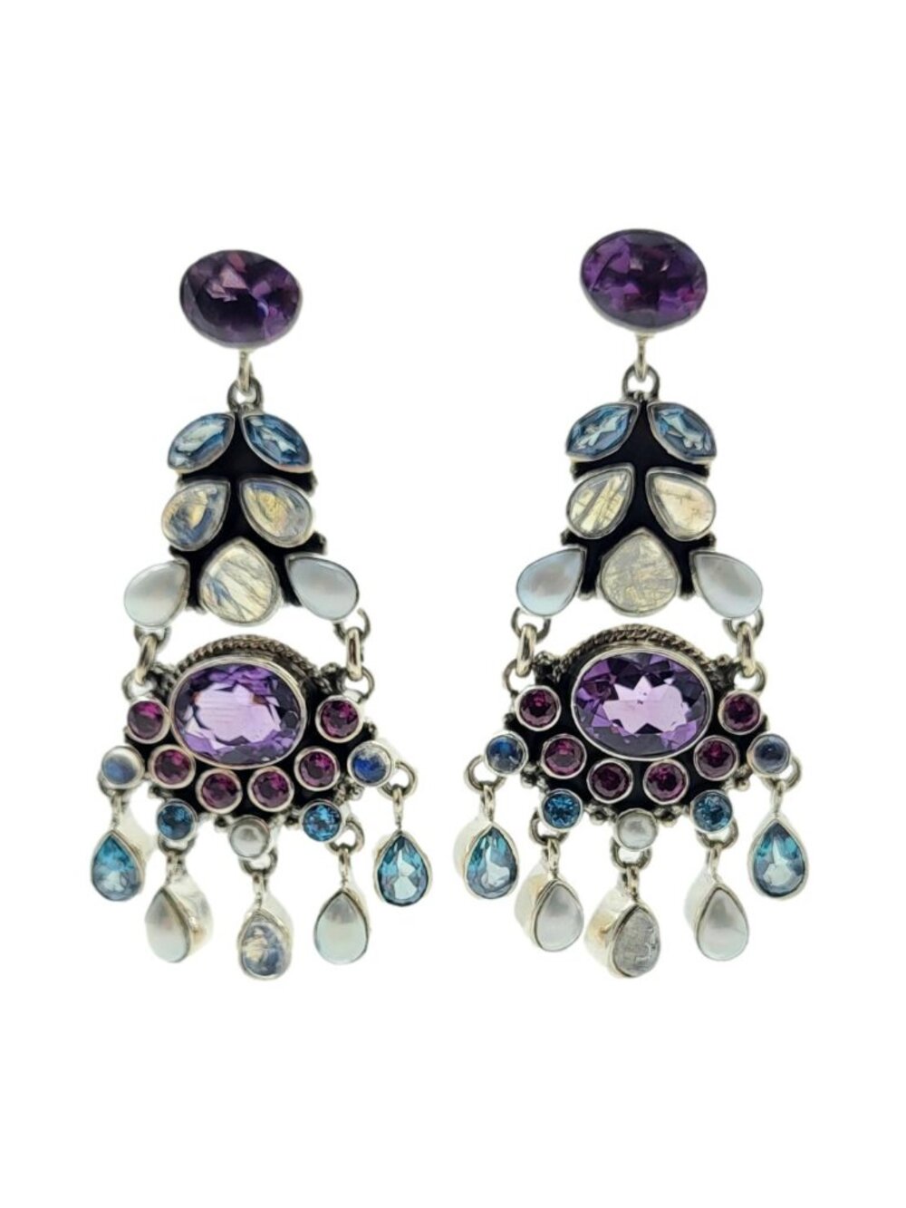 Nicky Butler Statement Earrings Amethyst + Gemstone Sterling Silver New